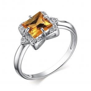 Серебряное кольцо АЛЬКОР с фианитом и цитрином 01-3688/00ЦТ-00 фото