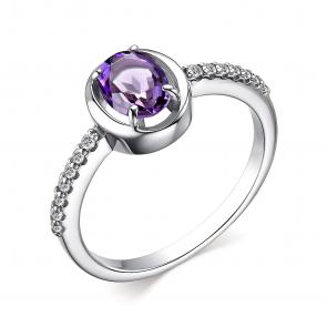 Серебряное кольцо АЛЬКОР с фианитом и аметистом 01-3689/00АМ-00 фото