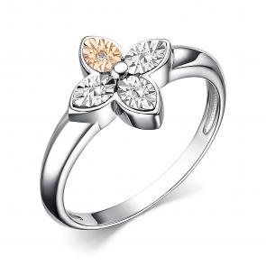 Серебряное кольцо АЛЬКОР с золотой накладкой и бриллиантом 01-3714/000Б-00 фото