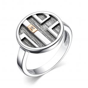 Серебряные кольцо АЛЬКОР с золотой накладкой и бриллиантом 01-3745/000Б-17 фото