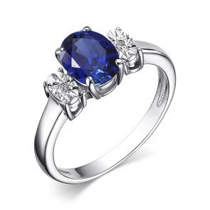 Серебряное кольцо АЛЬКОР с бриллиантом и гидротермальным сапфиром 01-3809/БГТС-00 фото