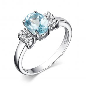 Серебряное кольцо АЛЬКОР с топазом и бриллиантом 01-3809/БРТБ-00 фото