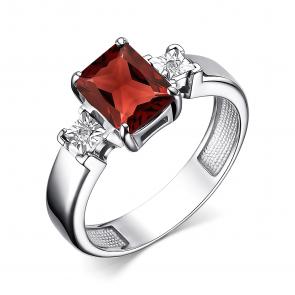 Серебряное кольцо АЛЬКОР с бриллиантом и гранатом 01-3810/БРГР-00 фото