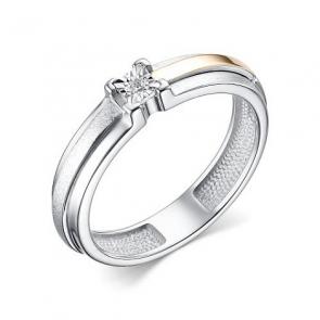 Серебряное кольцо АЛЬКОР с золотой накладкой и бриллиантом 01-3812/000Б-00 фото
