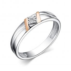 Серебряное кольцо АЛЬКОР с золотой накладкой и бриллиантом 01-3813/000Б-00 фото