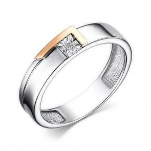 Серебряное кольцо АЛЬКОР с золотой накладкой и бриллиантом 01-3814/000Б-00 фото