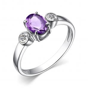 Серебряное кольцо АЛЬКОР с фианитом и аметистом 01-3860/00АМ-00 фото