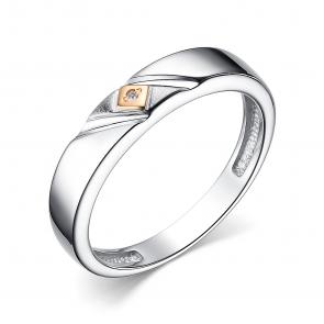 Серебряное кольцо АЛЬКОР с золотой накладкой и бриллиантом 01-3889/000Б-00 фото