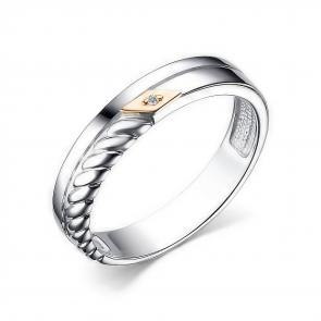 Серебряное кольцо АЛЬКОР с золотой накладкой и бриллиантом 01-3890/000Б-00 фото