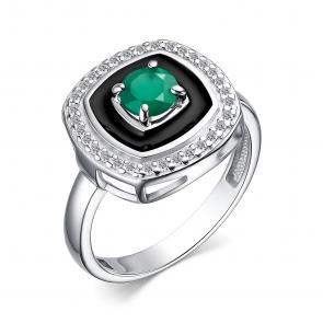 Серебряное кольцо АЛЬКОР с фианитом, агатом и эмалью 01-3895/00АГ-00 фото