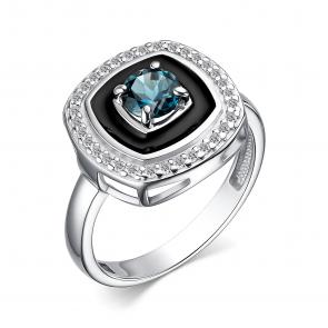 Серебряное кольцо АЛЬКОР с фианитом, эмалью и Лондон топазом 01-3895/00ТЛ-00 фото