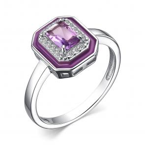 Серебряное кольцо АЛЬКОР с фианитом, аметистом и эмалью 01-3897/00АМ-00 фото