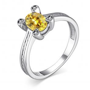 Серебряное кольцо АЛЬКОР с фианитом и цитрином 01-4003/00ЦТ-00 фото