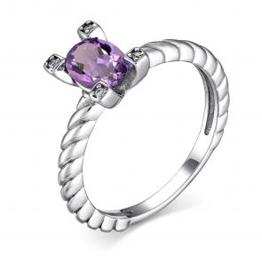 Серебряное кольцо АЛЬКОР с фианитом и аметистом 01-4004/00АМ-00 фото
