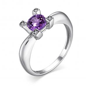 Серебряное кольцо АЛЬКОР с фианитом и аметистом 01-4005/00АМ-00 фото