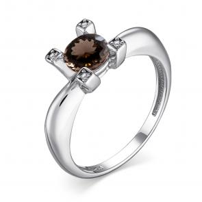 Серебряное кольцо АЛЬКОР с фианитом и раухтопазом 01-4005/00РТ-00 фото