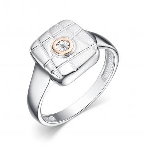Серебряное кольцо АЛЬКОР с золотой накладкой и бриллиантом 01-4027/000Б-00 фото