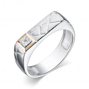 Серебряное кольцо АЛЬКОР с золотой накладкой и бриллиантом 01-4028/000Б-00 фото