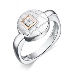 Серебряное кольцо АЛЬКОР с золотой накладкой и бриллиантом 01-4029/000Б-00 фото