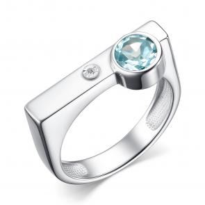 Серебряное кольцо АЛЬКОР с топазом и бриллиантом 01-4033/БРТБ-00 фото