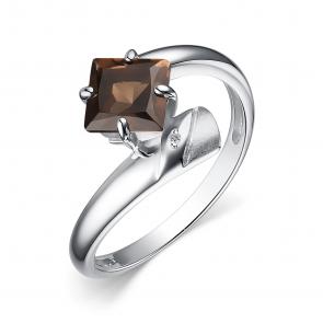 Серебряное кольцо АЛЬКОР с бриллиантом и раухтопазом 01-4034/БРРТ-00 фото