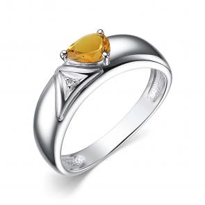 Серебряное кольцо АЛЬКОР с бриллиантом и цитрином 01-4035/БРЦТ-00 фото