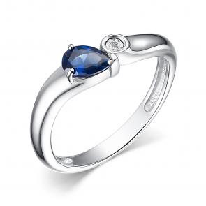 Серебряное кольцо АЛЬКОР с бриллиантом и гидротермальным сапфиром 01-4036/БГТС-00 фото