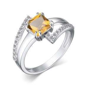 Серебряное кольцо АЛЬКОР с фианитом и цитрином 01-4059/00ЦТ-00 фото
