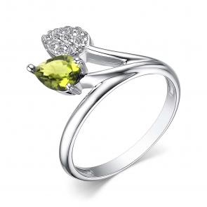 Серебряное кольцо АЛЬКОР с фианитом и хризолитом 01-4062/00ХР-00 фото