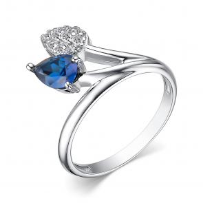 Серебряное кольцо АЛЬКОР с фианитом и гидротермальным сапфиром 01-4062/0ГТС-00 фото