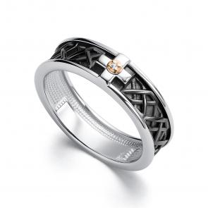 Серебряное кольцо-крест АЛЬКОР с золотой накладкой и бриллиантом 01-4097/000Б-17 фото