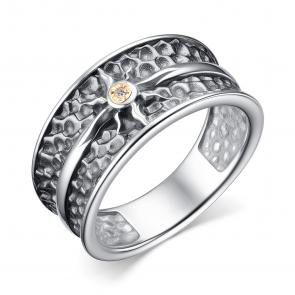 Серебряное кольцо АЛЬКОР с золотой накладкой и бриллиантом 01-4105/000Б-17 фото