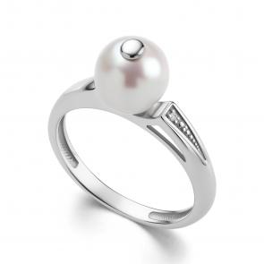 Серебряное кольцо АЛЬКОР с бриллиантом и жемчугом 01-4118/БРЖБ-00 фото