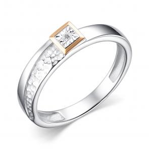 Серебряное кольцо АЛЬКОР с золотой накладкой и бриллиантом 01-4127/000Б-00 фото