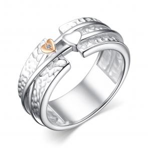 Серебряное кольцо АЛЬКОР с золотой накладкой и бриллиантом 01-4130/000Б-00 фото
