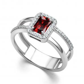 Серебряное кольцо АЛЬКОР с фианитом и гранатом 01-4218/00ГР-00 фото
