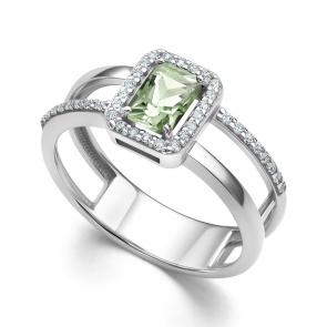 Серебряное кольцо АЛЬКОР с фианитом и празиолитом 01-4219/000П-00 фото