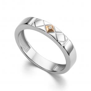 Серебряное кольцо АЛЬКОР с золотой накладкой и бриллиантом 01-4223/000Б-00 фото