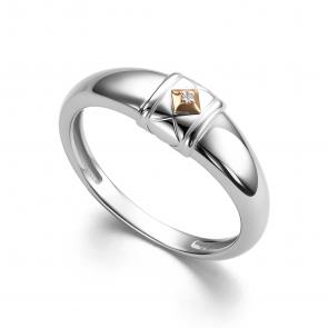 Серебряное кольцо АЛЬКОР с золотой накладкой и бриллиантом 01-4224/000Б-00 фото