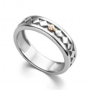 Серебряное кольцо АЛЬКОР с золотой накладкой и бриллиантом 01-4225/000Б-00 фото