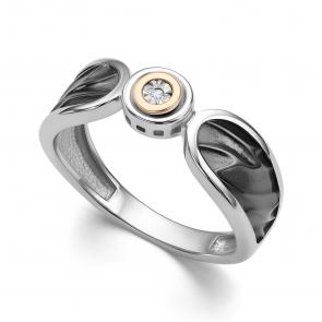 Серебряное кольцо Алькор с золотой накладкой и бриллиантом 01-4241/000Б-17 фото