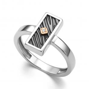 Серебряное кольцо АЛЬКОР с золотой накладкой и бриллиантом 01-4242/000Б-17 фото