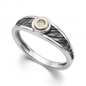 Серебряное кольцо АЛЬКОР с золотой накладкой и бриллиантом 01-4243/000Б-17 фото