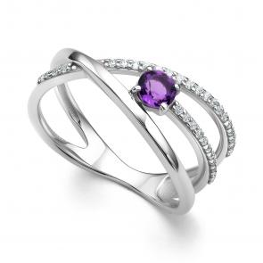 Серебряное кольцо АЛЬКОР с фианитом и аметистом 01-4288/00АМ-00 фото