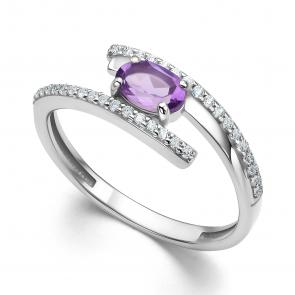 Серебряное кольцо АЛЬКОР с фианитом и аметистом 01-4289/00АМ-00 фото