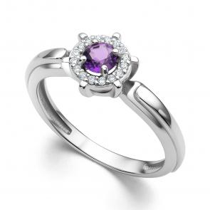 Серебряное кольцо АЛЬКОР с фианитом и аметистом 01-4290/00АМ-00 фото