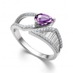Серебряное кольцо АЛЬКОР с фианитом и аметистом 01-4291/00АМ-00 фото