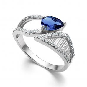 Серебряное кольцо АЛЬКОР с фианитом и гидротермальным сапфиром 01-4291/0ГТС-00 фото
