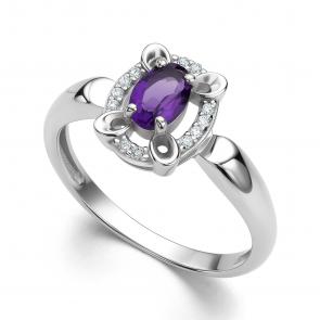 Серебряное кольцо АЛЬКОР с фианитом и аметистом 01-4292/00АМ-00 фото
