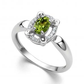 Серебряное кольцо АЛЬКОР с фианитом и хризолитом 01-4292/00ХР-00 фото